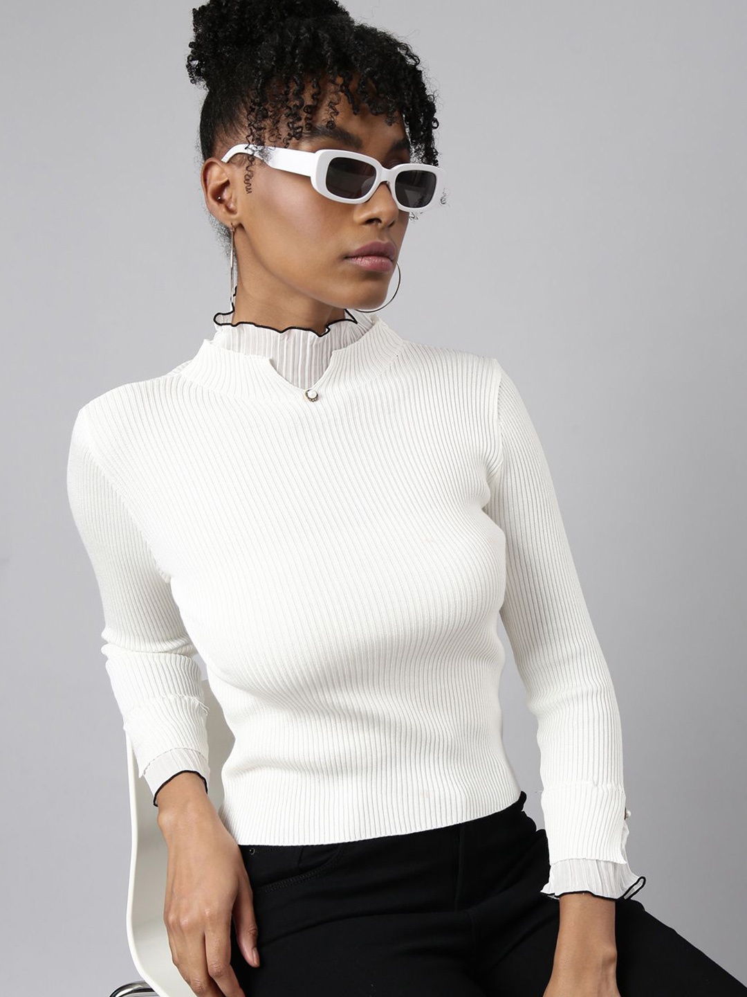 

SHOWOFF Women Ribbed Top, Off white