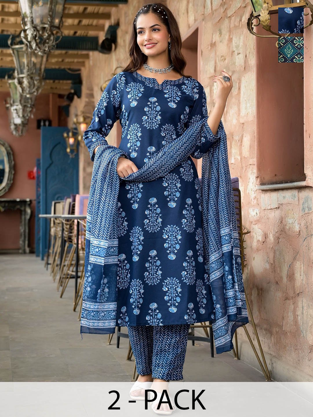 

KALINI Women Ethnic Motifs Printed Regular Kurta with Trousers & With Dupatta, Green