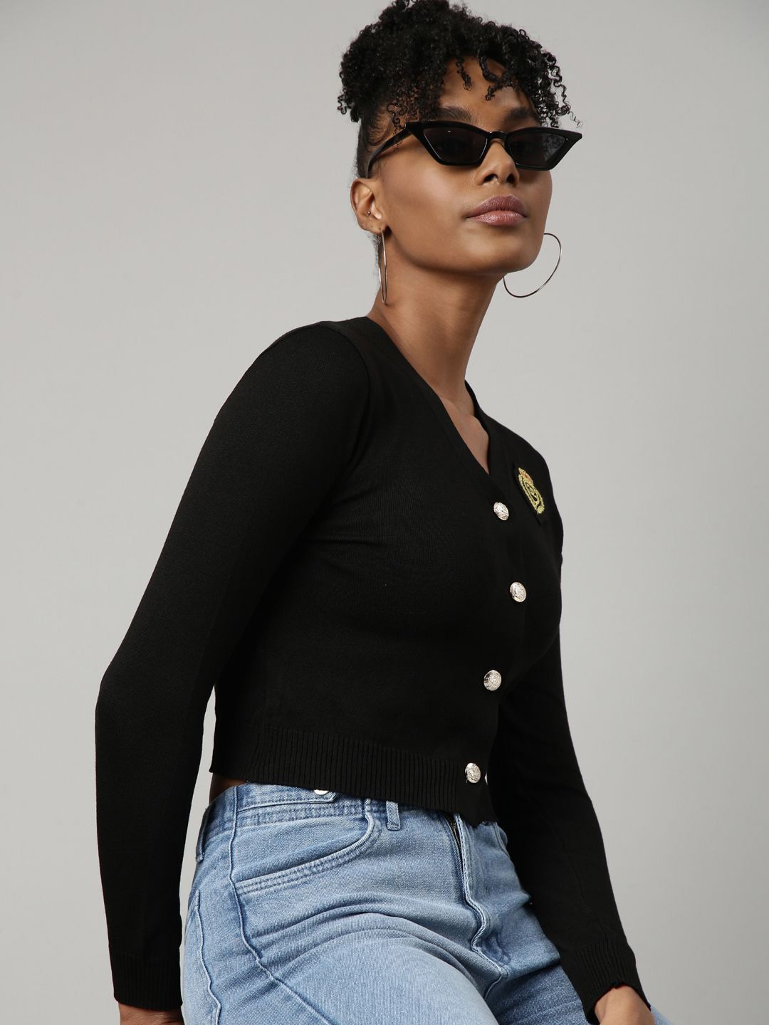 

SHOWOFF Women Monochrome Crop Top, Black