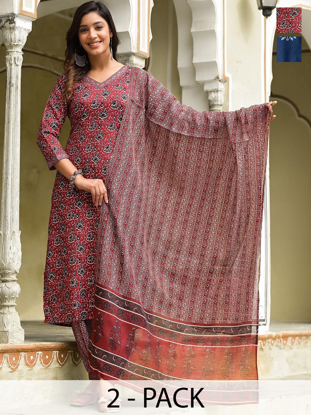 

KALINI Women Ethnic Motifs Printed Regular Kurta with Trousers & With Dupatta, Blue