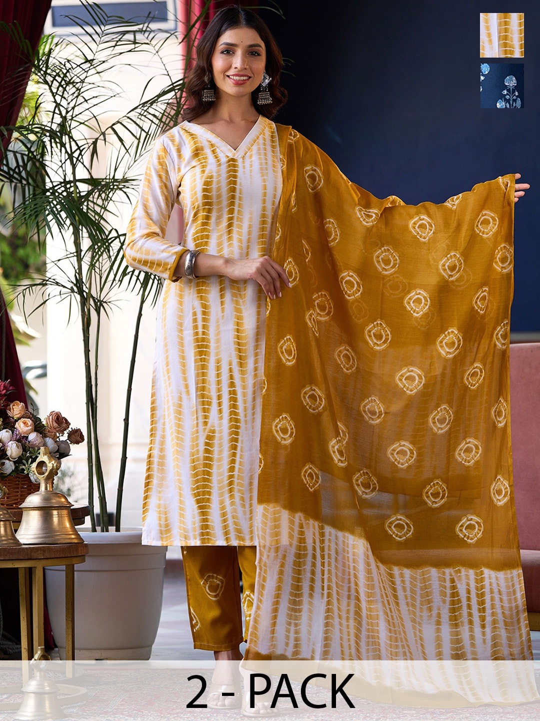 

KALINI Women Ethnic Motifs Printed Regular Kurta with Trousers & With Dupatta, Blue