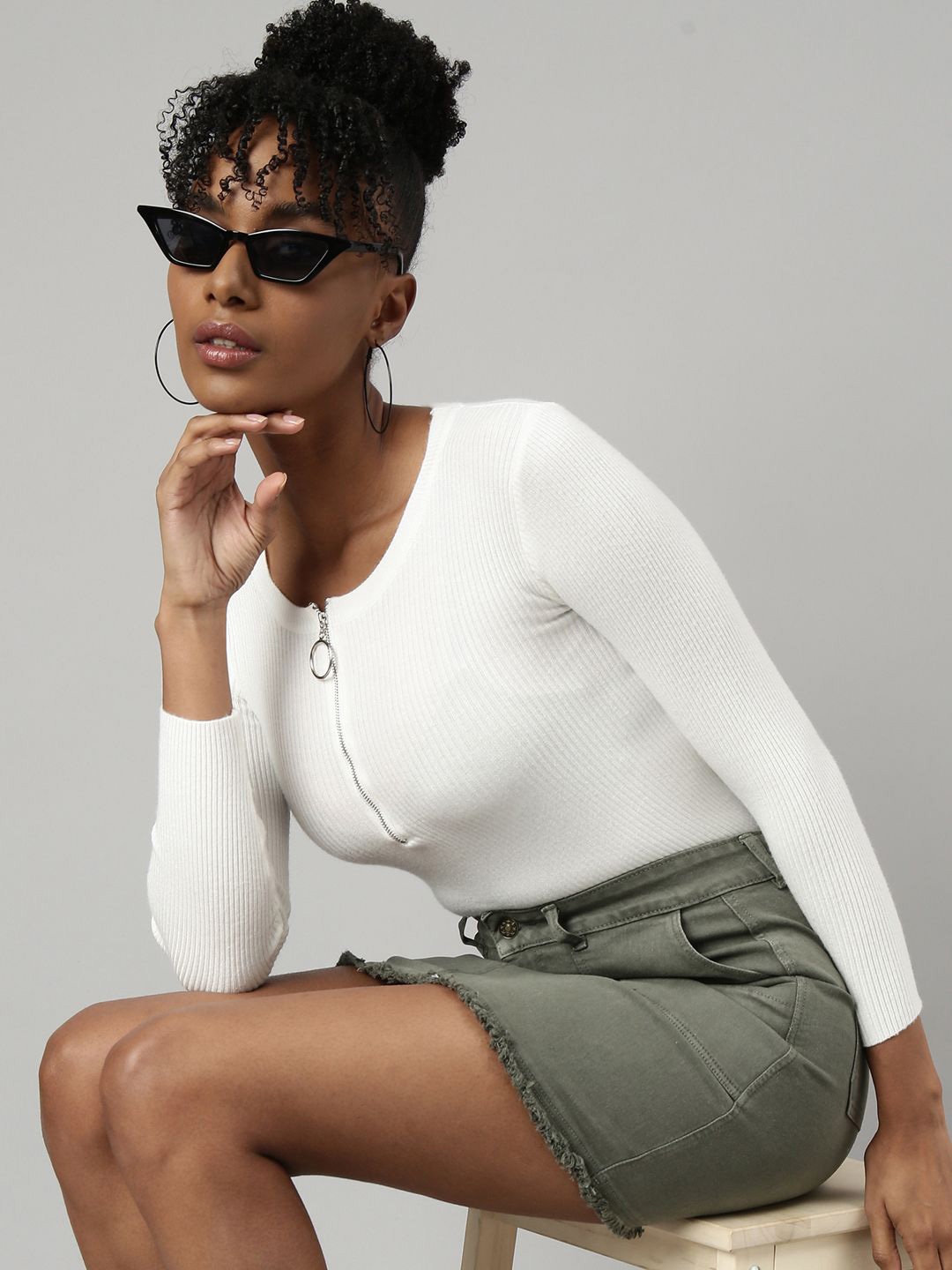 

SHOWOFF Women Self Design Round Neck Top, Off white