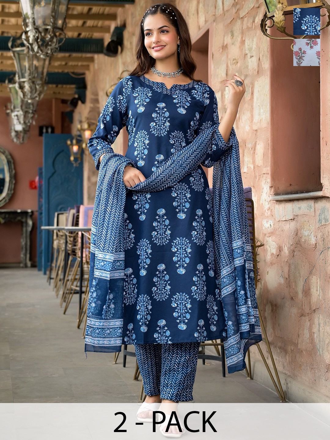 

KALINI Women Ethnic Motifs Printed Regular Kurta with Trousers & With Dupatta, Blue