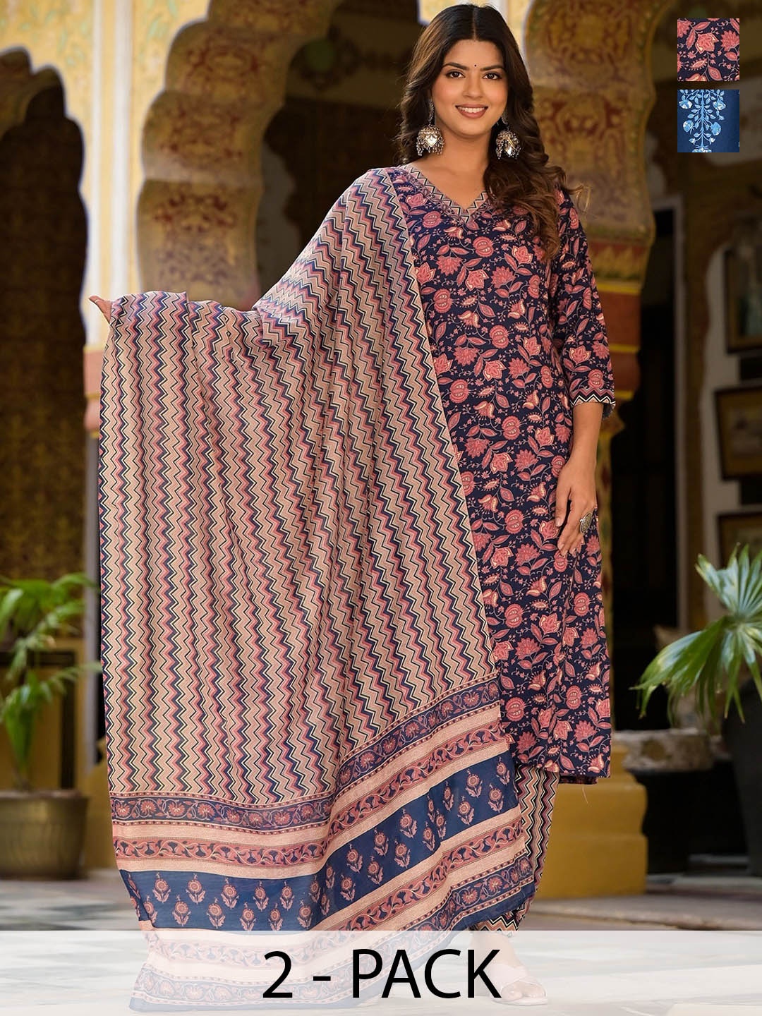 

KALINI Women Ethnic Motifs Printed Regular Kurta with Trousers & With Dupatta, Blue