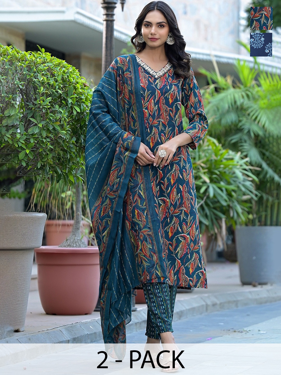 

KALINI Women Ethnic Motifs Printed Regular Kurta with Trousers & With Dupatta, Blue