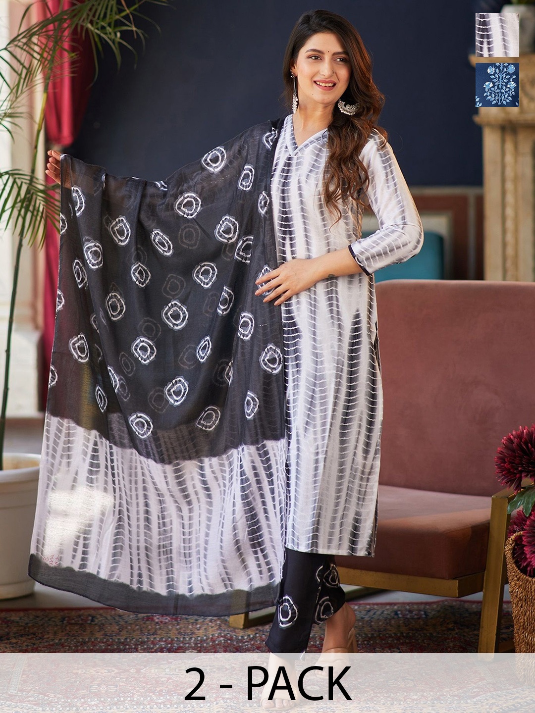 

KALINI Women Ethnic Motifs Printed Regular Kurta with Trousers & With Dupatta, Black