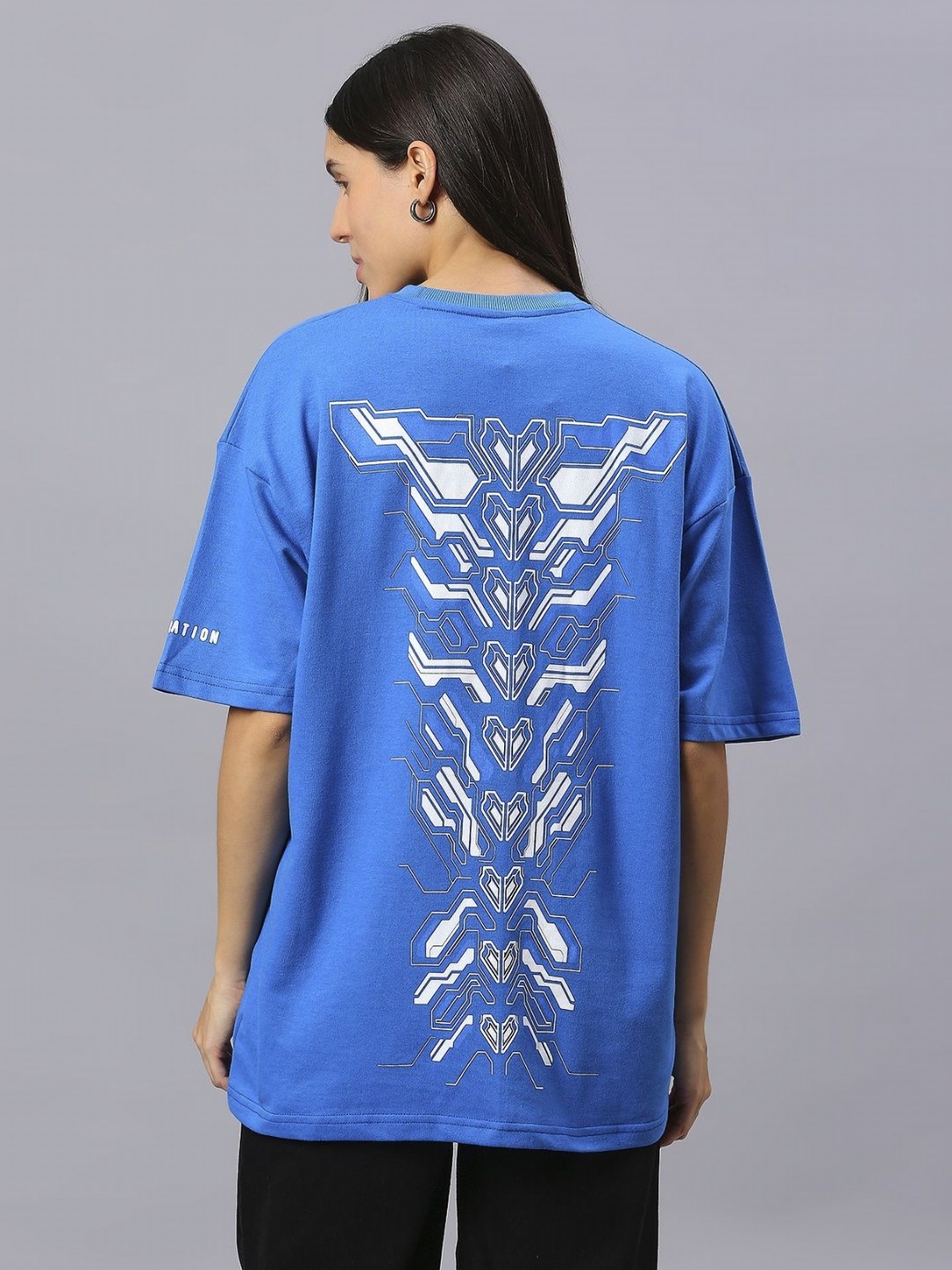 

HOUSE OF RS Women Tekno Generation Printed Oversized T-shirt, Blue