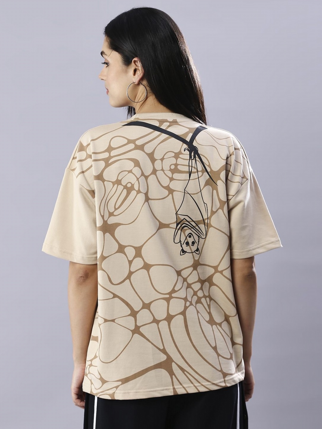 

HOUSE OF RS Women Hang In There Printed Oversized T-shirt, Beige