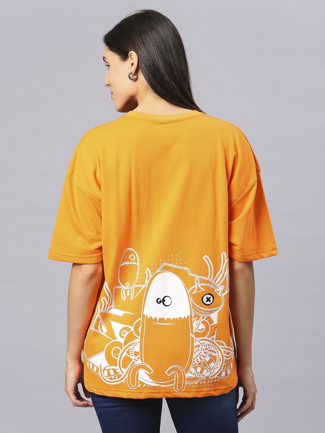 

HOUSE OF RS Women Love Death Robots Printed Oversized T-shirt, Orange