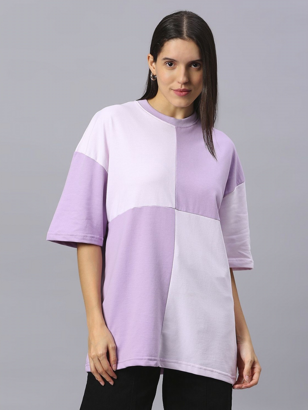 

HOUSE OF RS Women Colourblocked Oversized T-shirt, Lavender