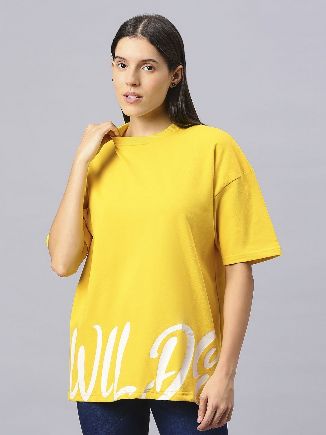 

HOUSE OF RS Women Wilderness Typopography Printed Oversized T-shirt, Yellow