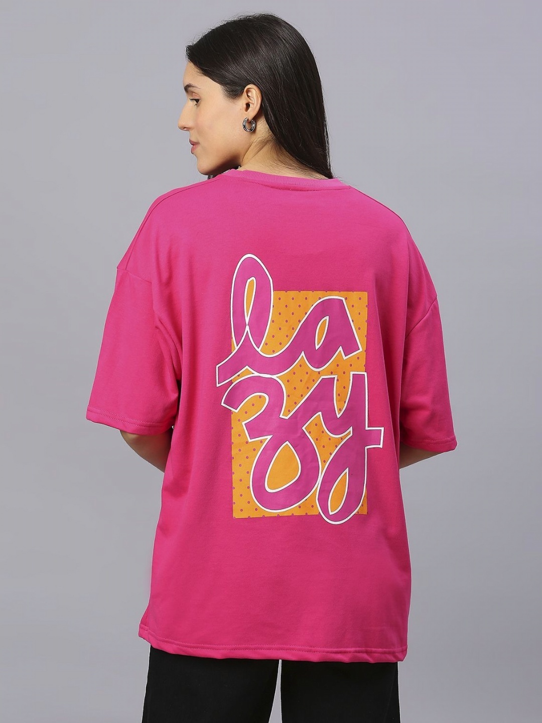 HOUSE OF RS Women Typography Printed Oversized T-shirt, Pink