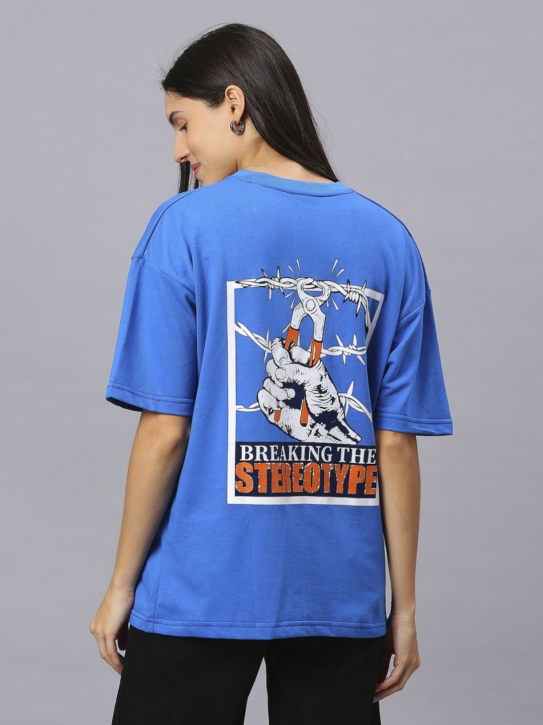 

HOUSE OF RS Women Stereotype Printed Oversized T-shirt, Blue