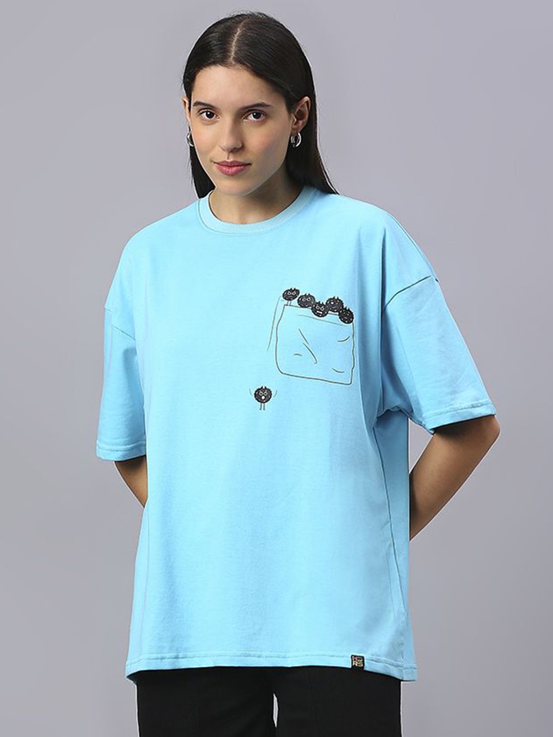 

HOUSE OF RS Women Little Monster Printed Oversized T-shirt, Blue