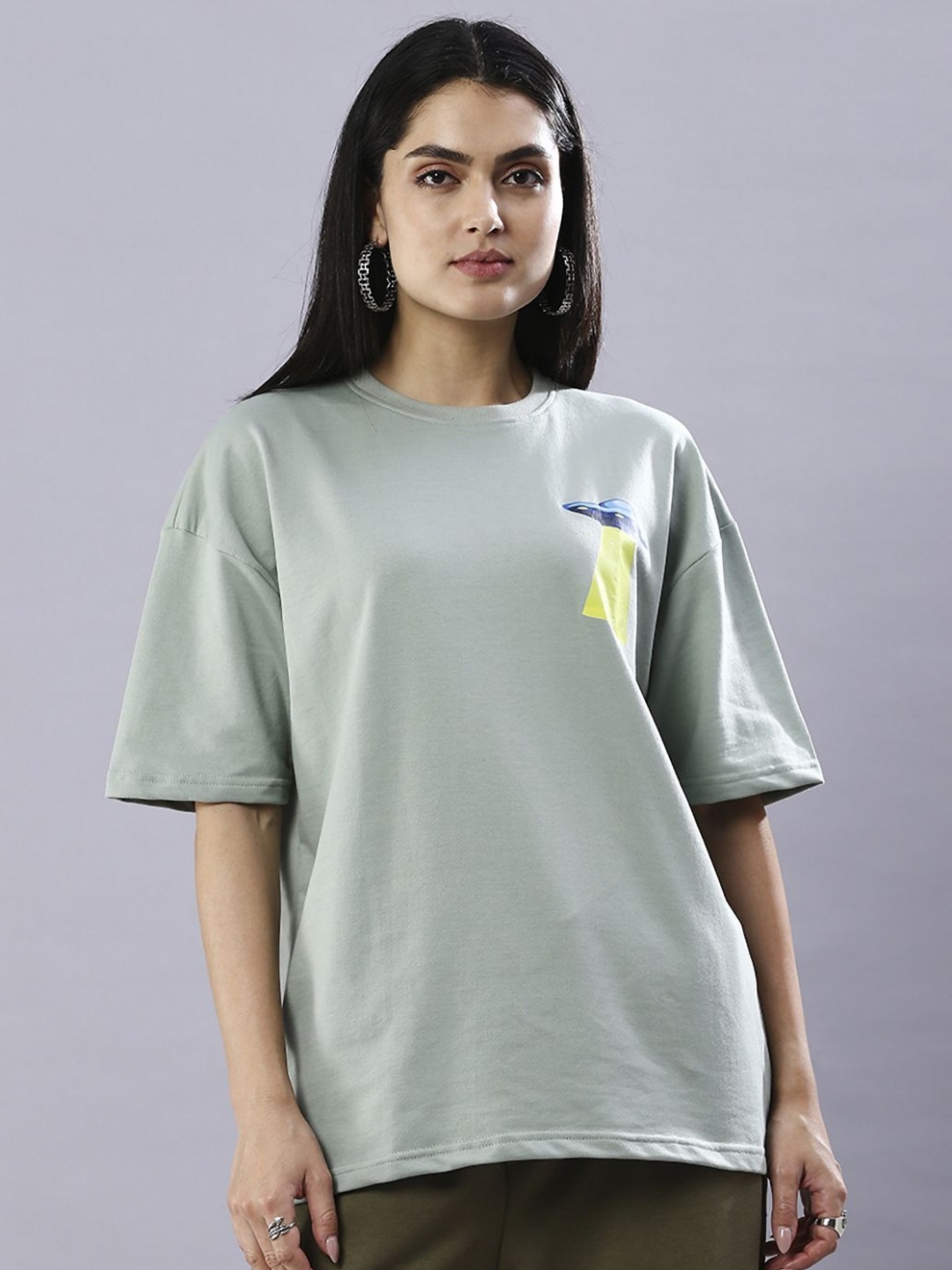 

HOUSE OF RS Women Organics Down to Earth Printed Oversized T-shirt, Sea green
