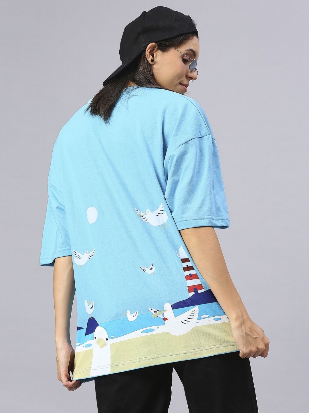 

HOUSE OF RS Women Mine Mine Printed Oversized T-shirt, Turquoise blue