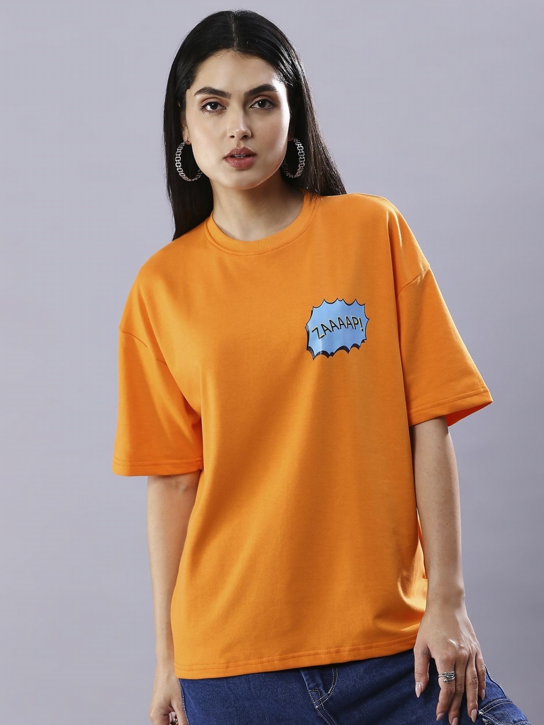 

HOUSE OF RS Women Einstein Zaaap Printed Oversized T-shirt, Orange