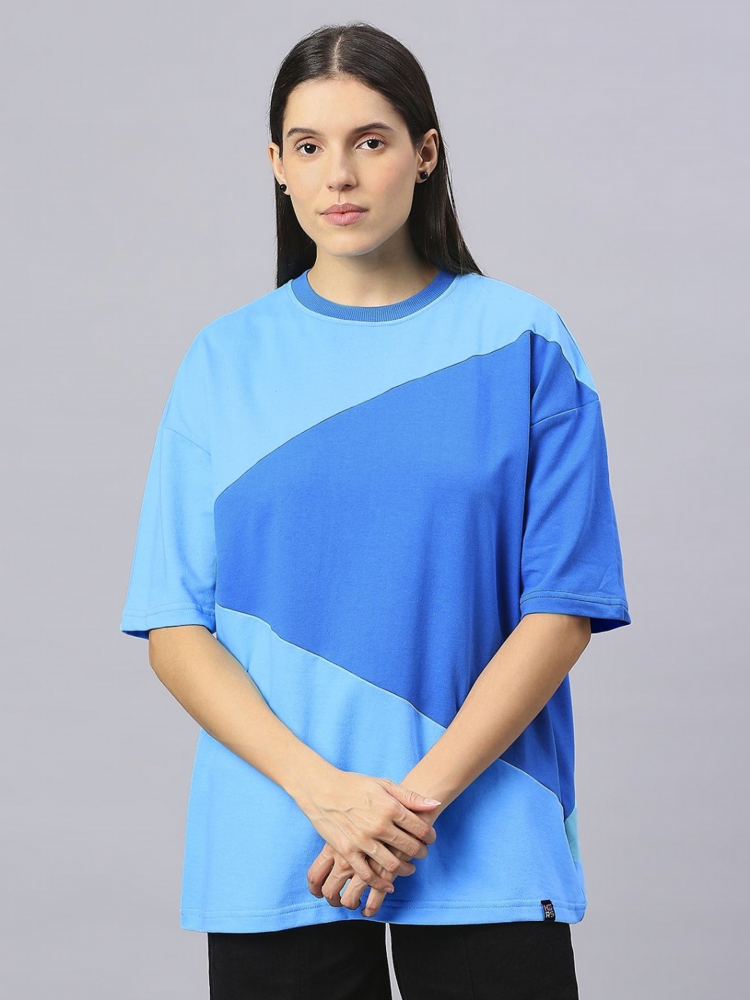 

HOUSE OF RS Women Elemental Colourblocked Oversized T-shirt, Blue