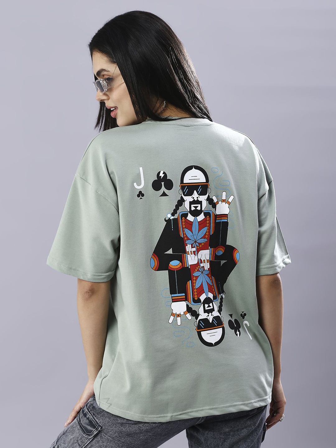 

HOUSE OF RS Women Organics High Dogg Printed Oversized Crop T-shirt, Green