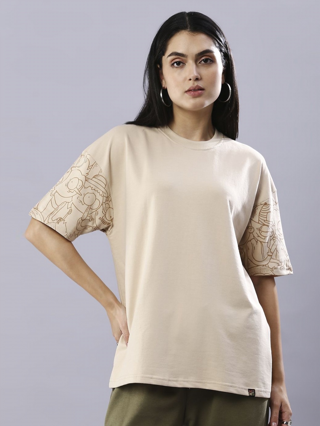

HOUSE OF RS Women Desert Doodle Drift Printed Oversized T-shirt, Beige