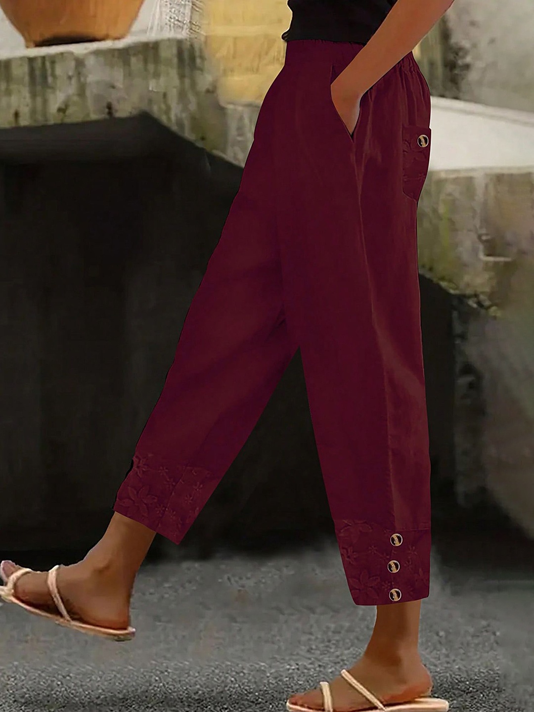

LULU & SKY Women Straight Fit High-Rise Trousers, Burgundy