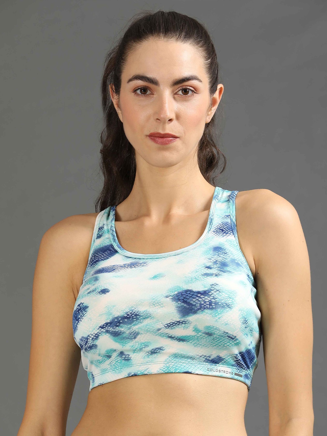 

GOLDSTROMS Women Abstract Printed Full Coverage Sports Bra, Blue