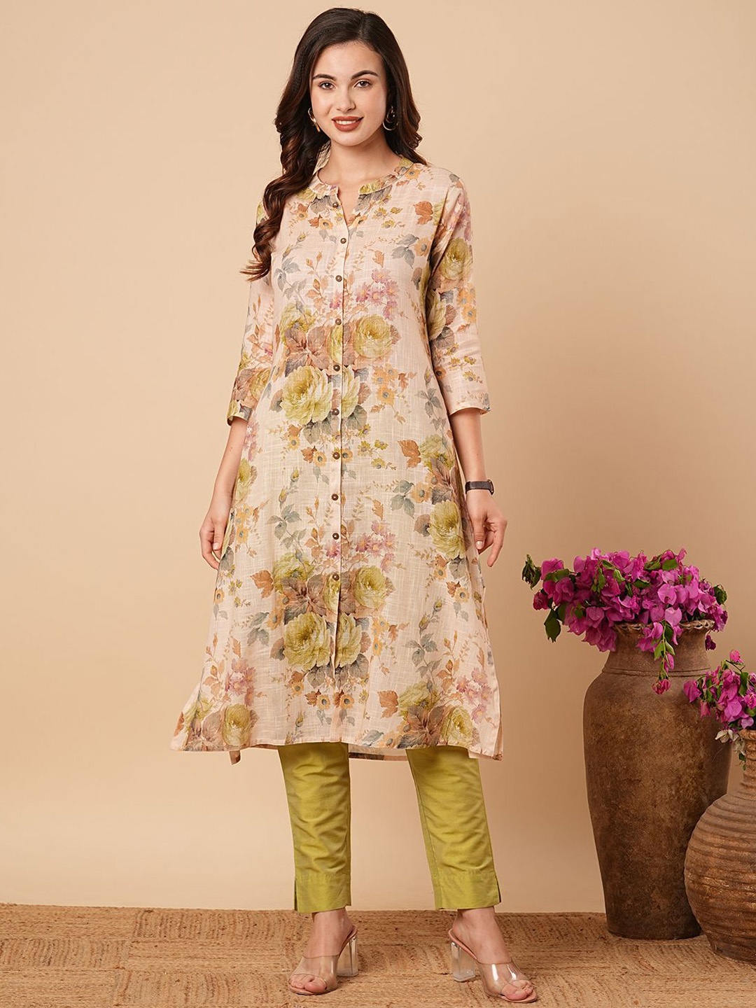 

FASHOR Women Printed Kurta, Cream