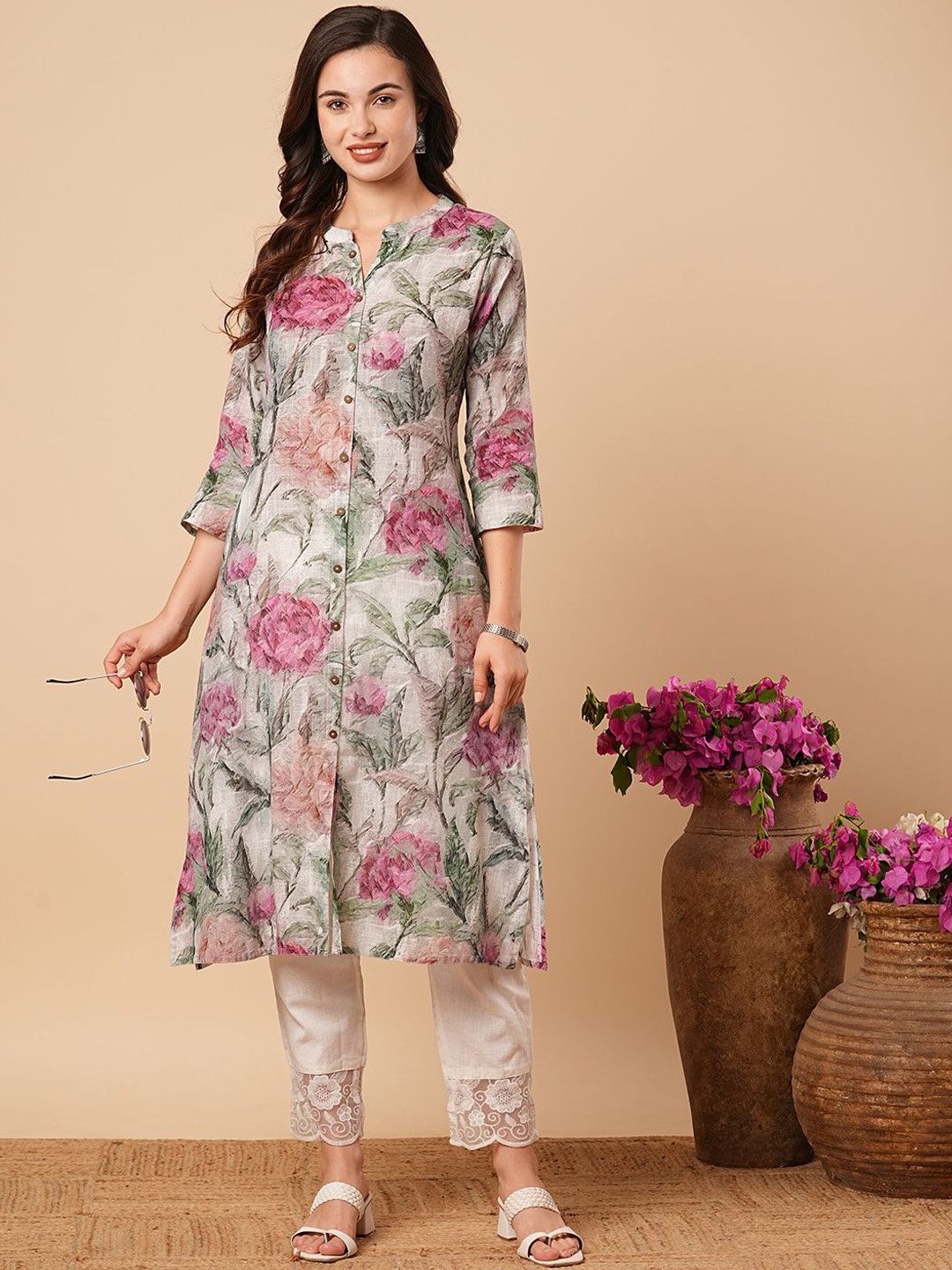 

FASHOR Women Printed Kurta, Green
