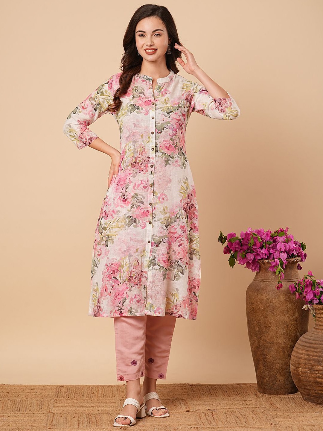 

FASHOR Women Printed Kurta, Pink