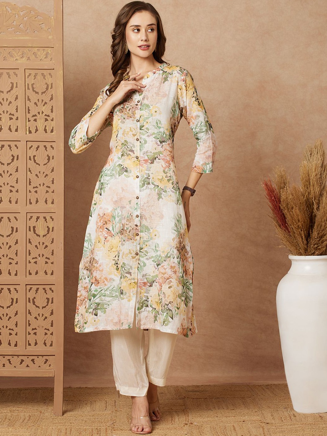 

FASHOR Women Printed Kurta, Off white