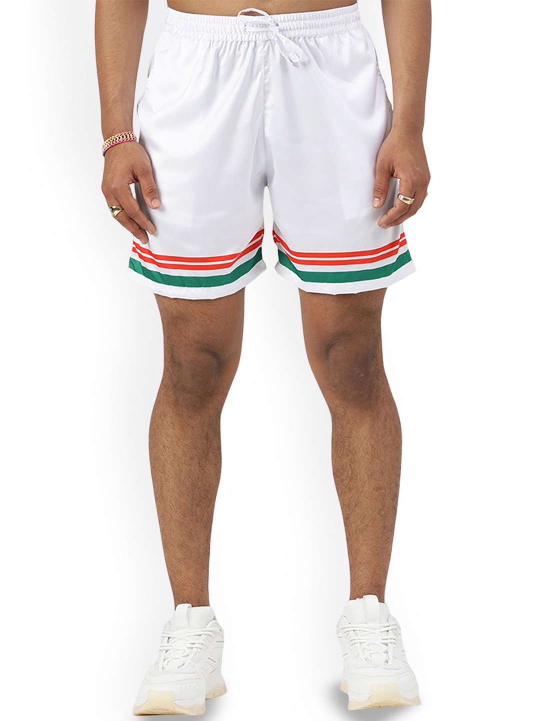 

CLUBHAVANA Jetsetter Men Striped High Rise Premium Soft Satin Relaxed Fit Shorts, White