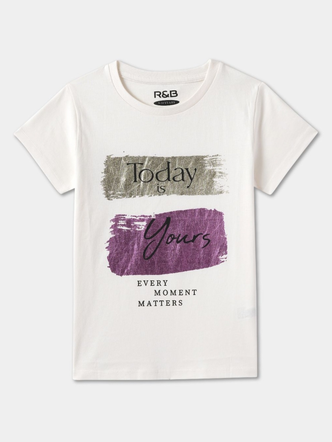 

R&B Girls Typography Printed Round Neck Cotton T-shirt, Beige