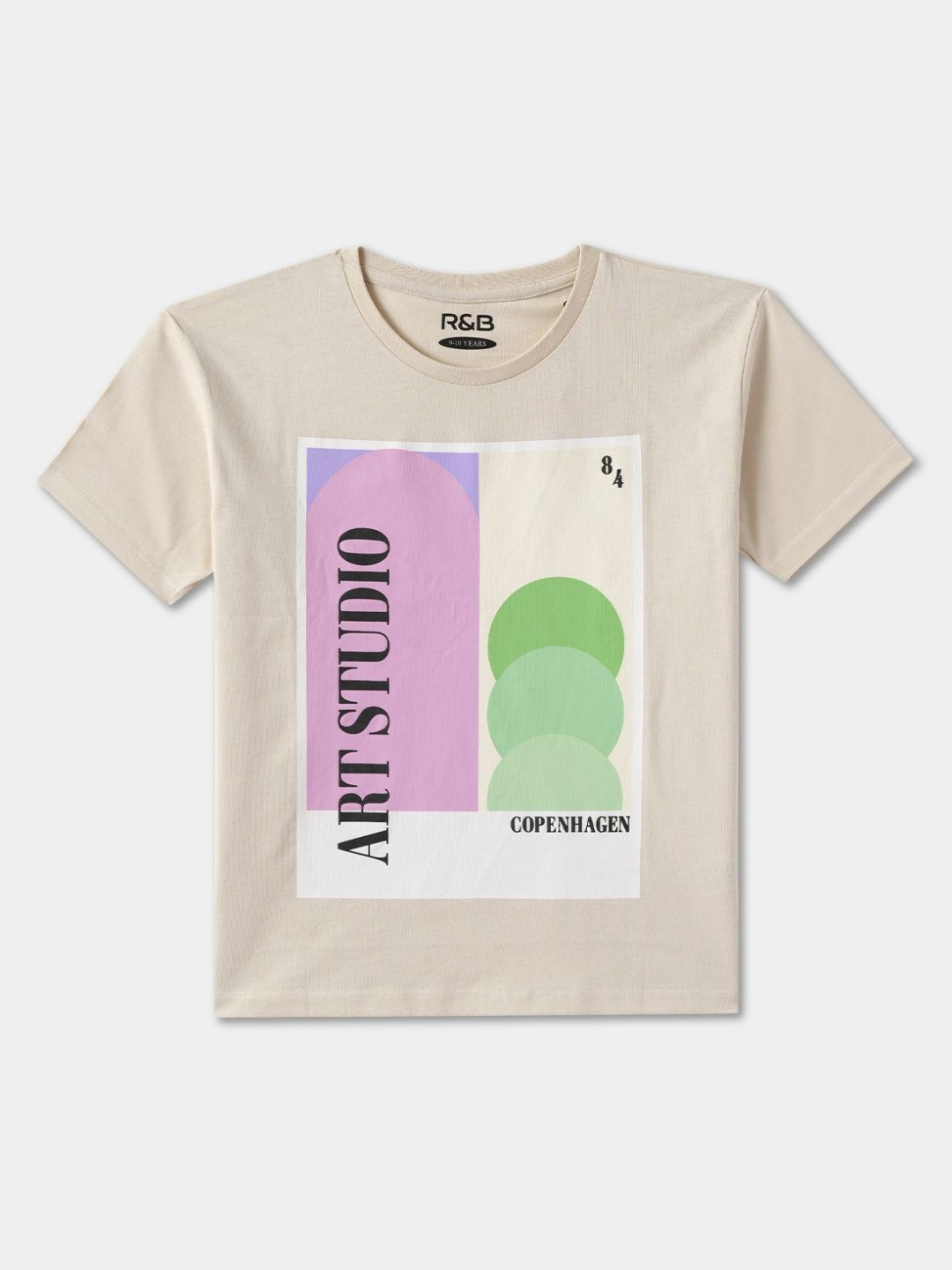 

R&B Girls Graphic Printed Round Neck Cotton T-shirt, Beige