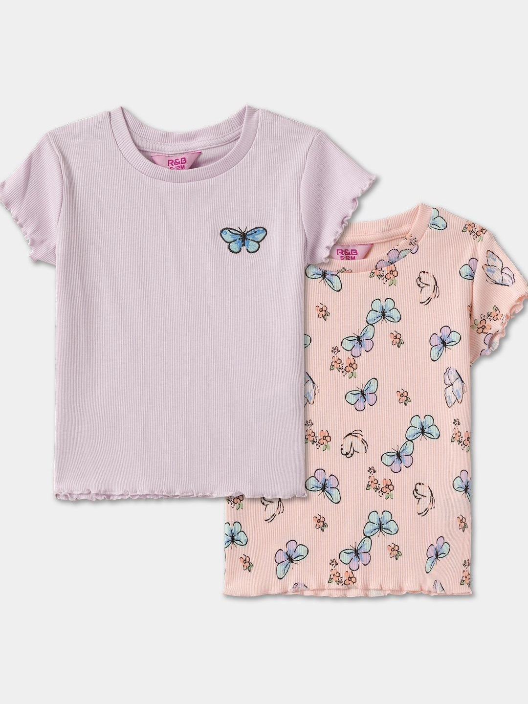 

R&B Girls Pack Of 2 Conversational Printed Round Neck Cotton T-shirts, Peach