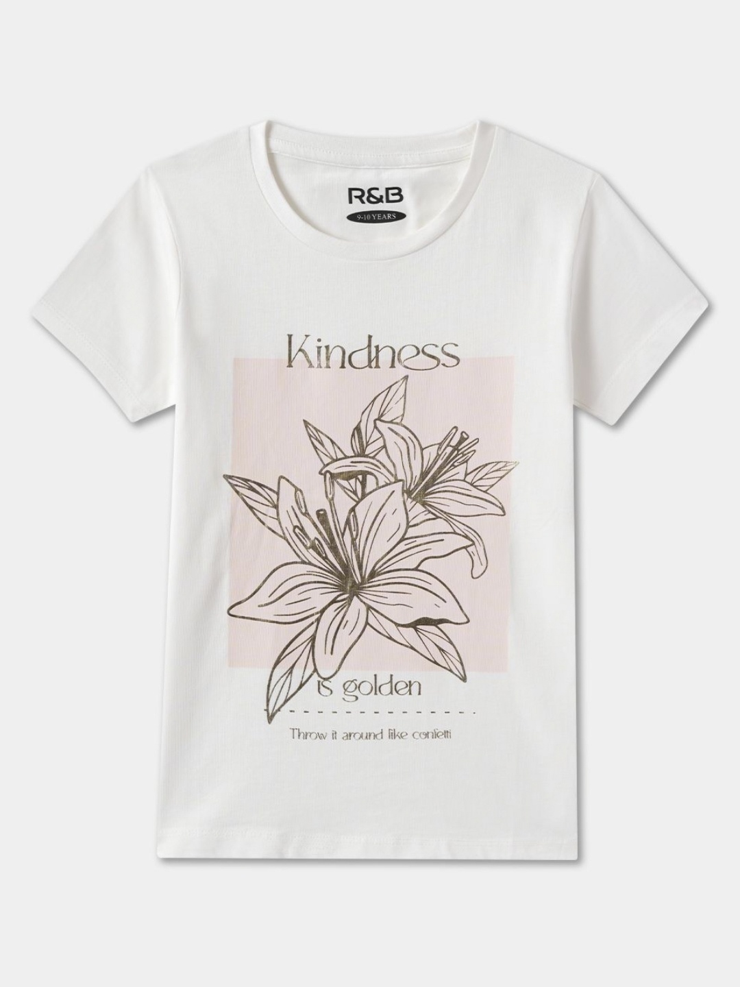 

R&B Girls Graphic Printed Round Neck Cotton T-shirt, White