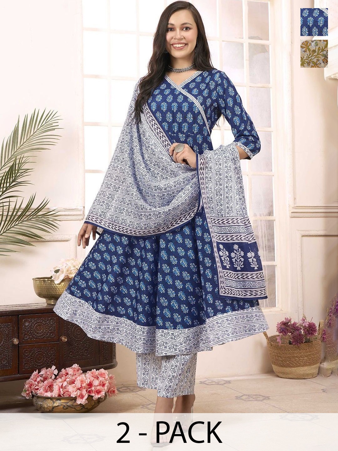 

KALINI Women Ethnic Motifs Printed Regular Kurta with Trousers & With Dupatta, Blue