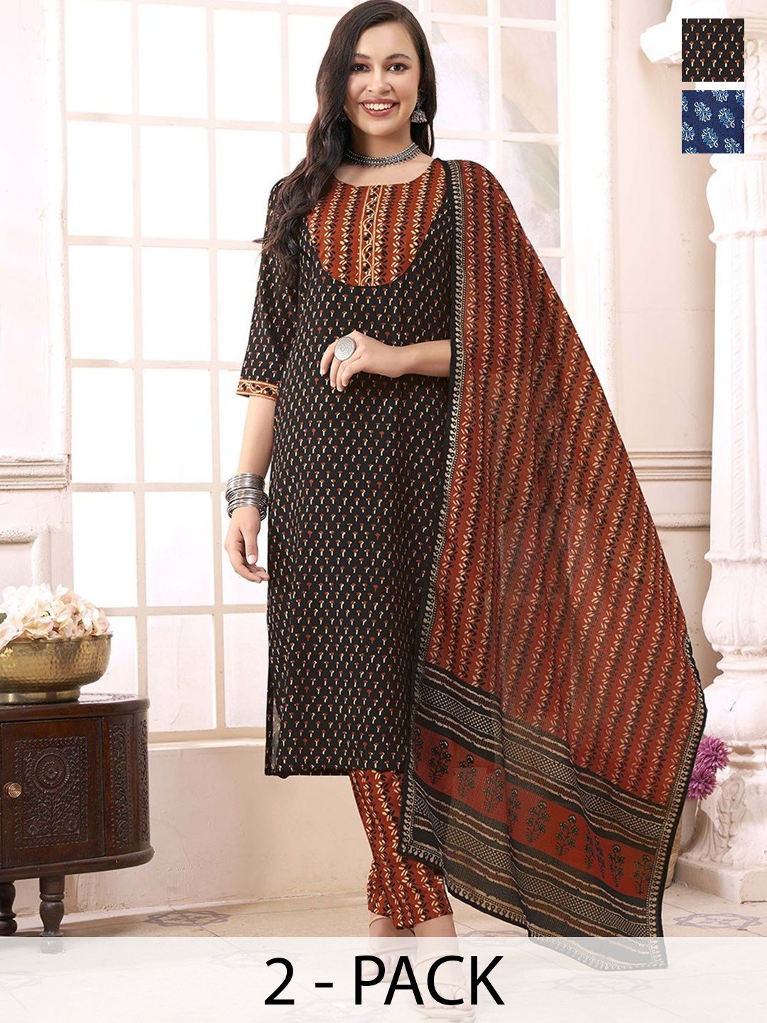 

KALINI Women Ethnic Motifs Printed Regular Kurta with Trousers & With Dupatta, Blue