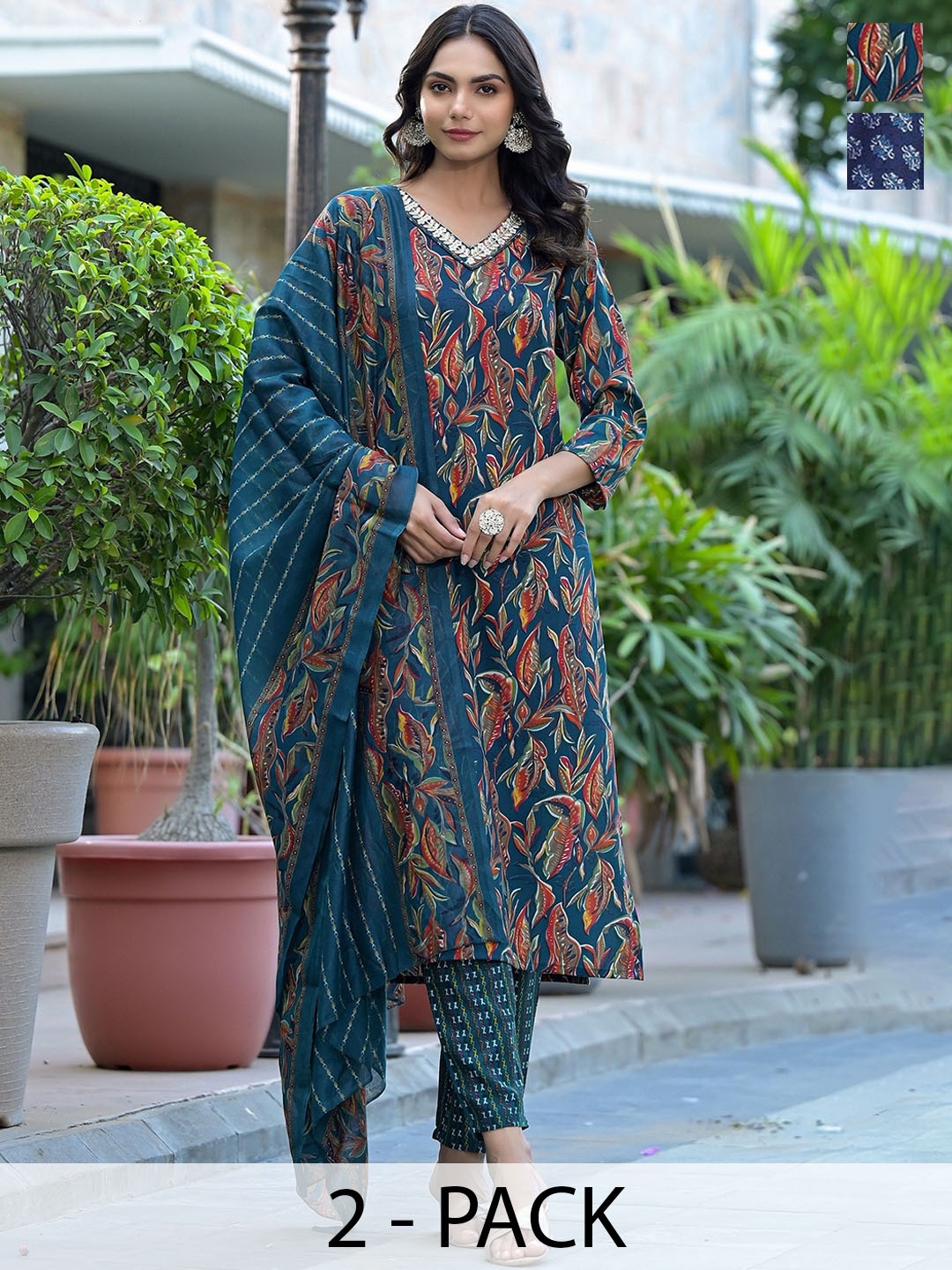 

KALINI Women Ethnic Motifs Printed Regular Kurta with Trousers & With Dupatta, Blue