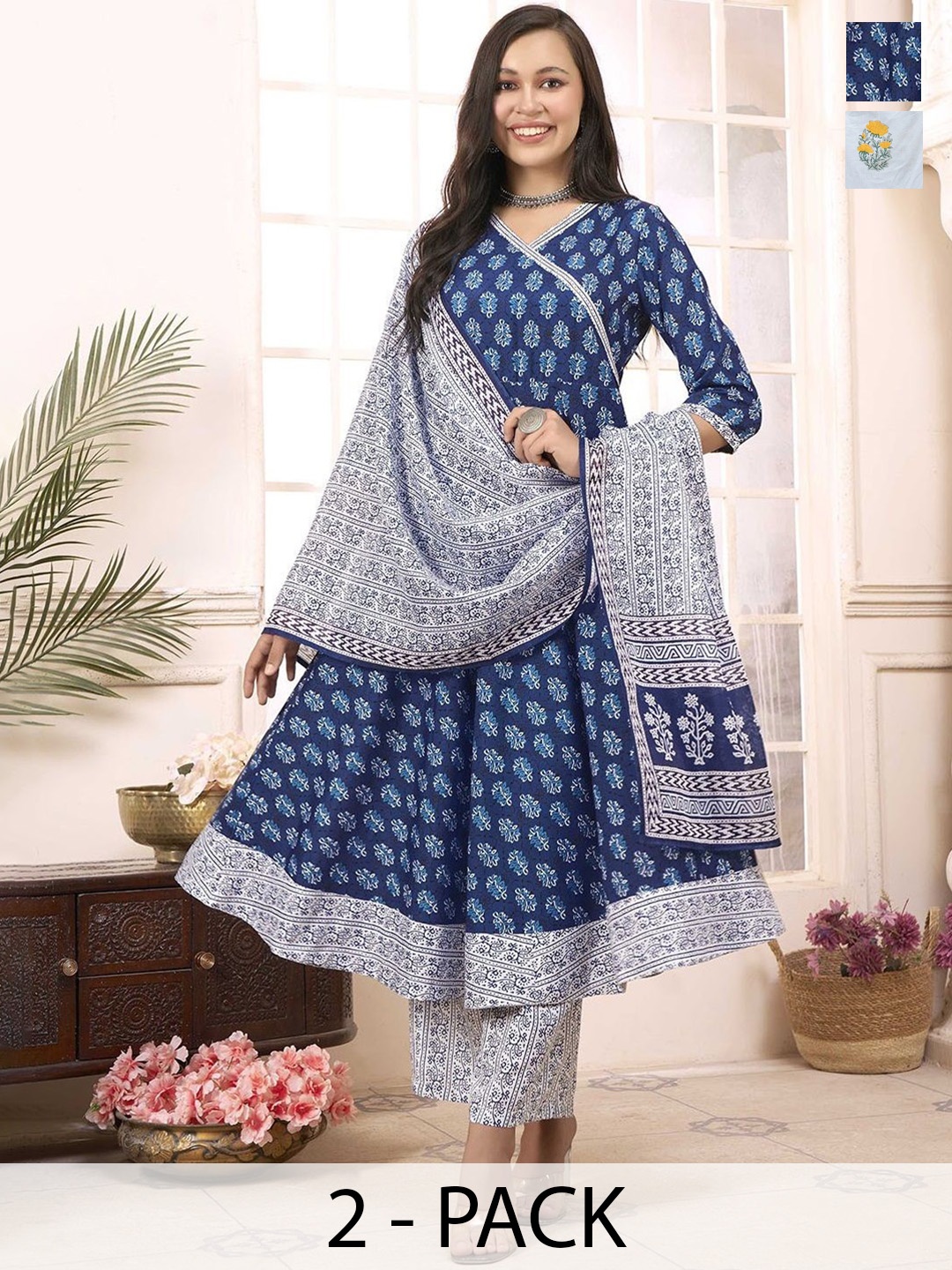 

KALINI Women Ethnic Motifs Printed Regular Kurta with Trousers & With Dupatta, White