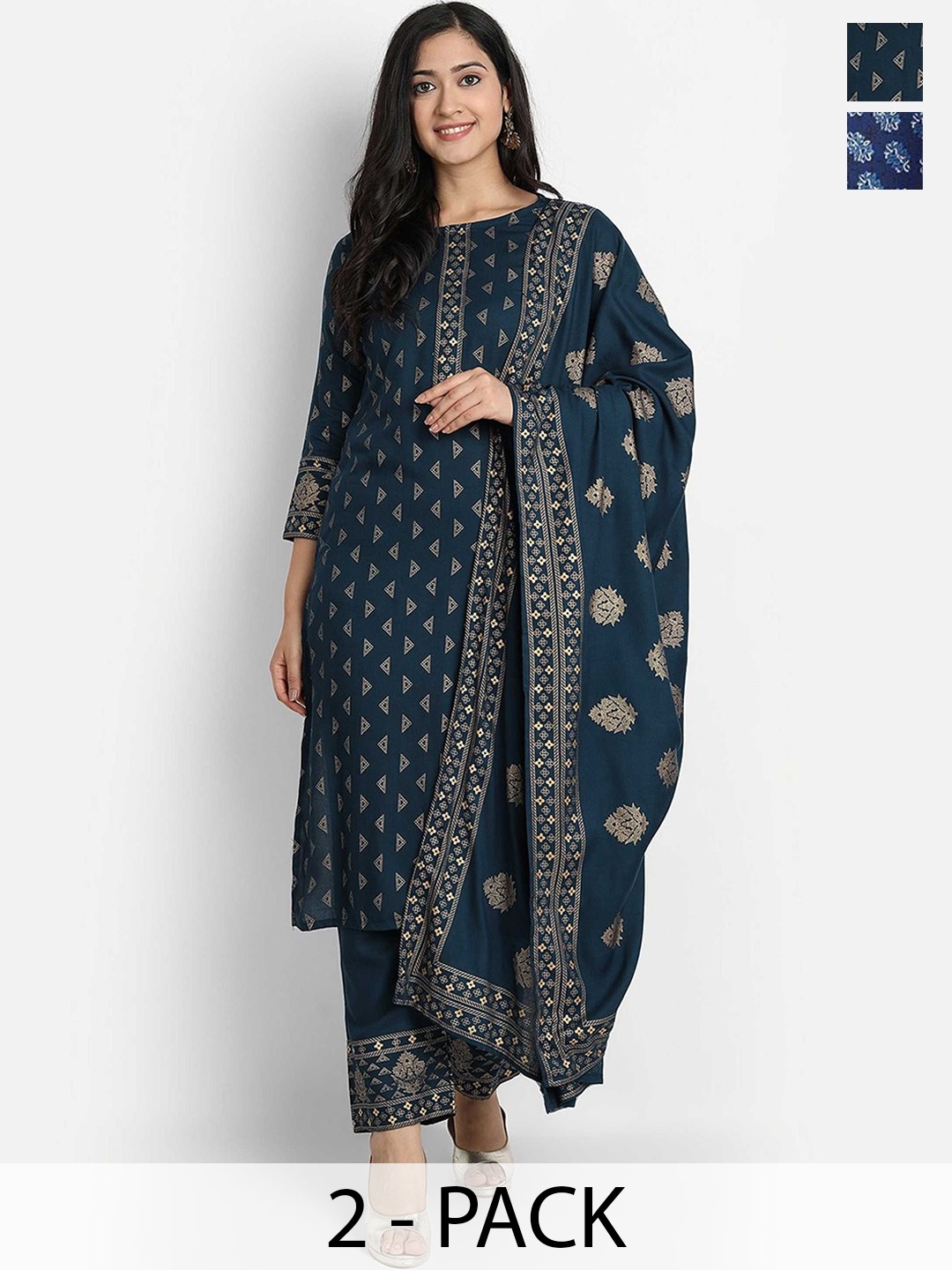 

KALINI Women Ethnic Motifs Printed Regular Kurta with Trousers & With Dupatta, Blue