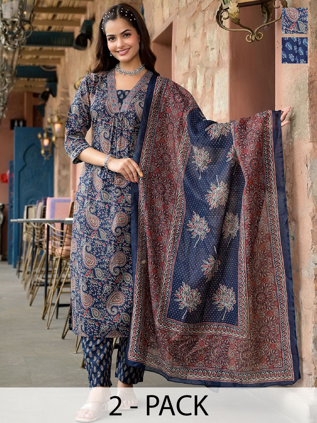 

KALINI Women Ethnic Motifs Printed Regular Kurta with Trousers & With Dupatta, Blue