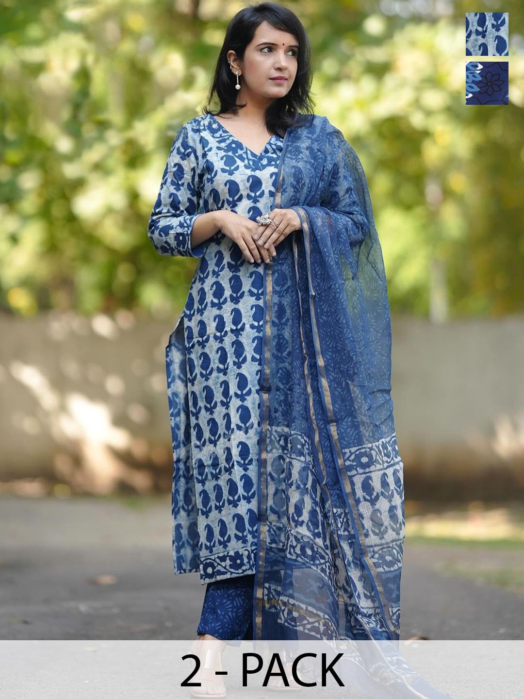 

KALINI Women Ethnic Motifs Printed Regular Kurta with Trousers & With Dupatta, Blue