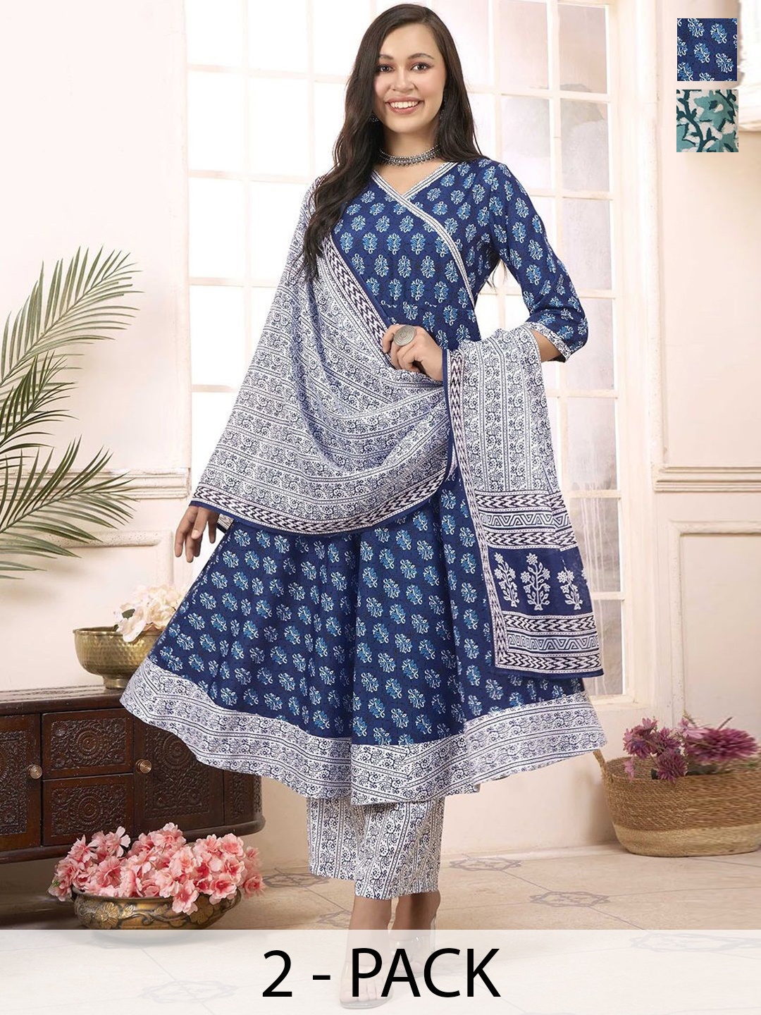 

KALINI Women Ethnic Motifs Printed Regular Kurta with Trousers & With Dupatta, Blue