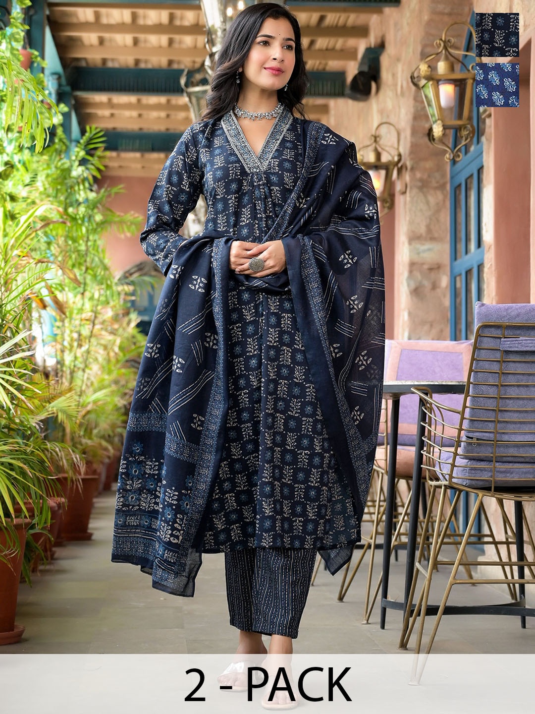 

KALINI Women Ethnic Motifs Printed Regular Kurta with Trousers & With Dupatta, Blue