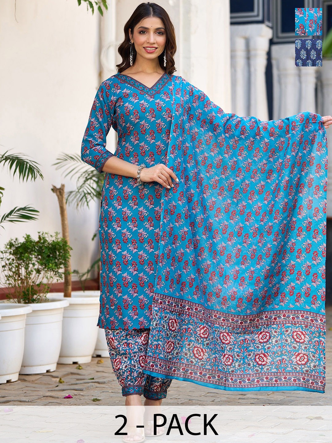 

KALINI Women Ethnic Motifs Printed Regular Kurta with Trousers & With Dupatta, Blue