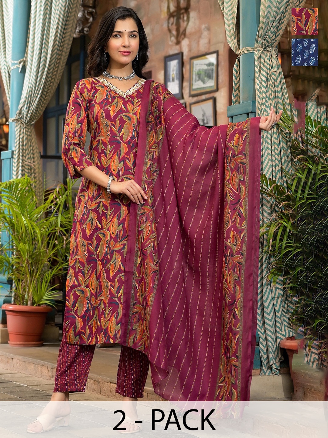 

KALINI Women Ethnic Motifs Printed Regular Gotta Patti Kurta with Trousers & With Dupatta, Blue