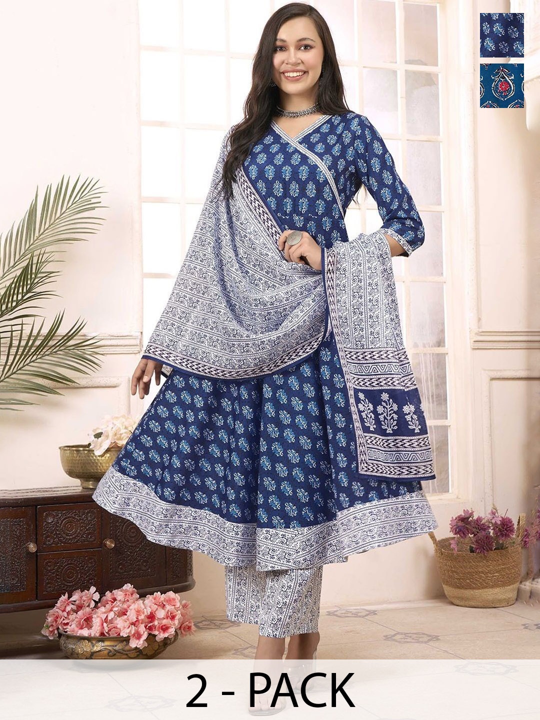 

KALINI Women Ethnic Motifs Printed Regular Kurta with Trousers & With Dupatta, Blue