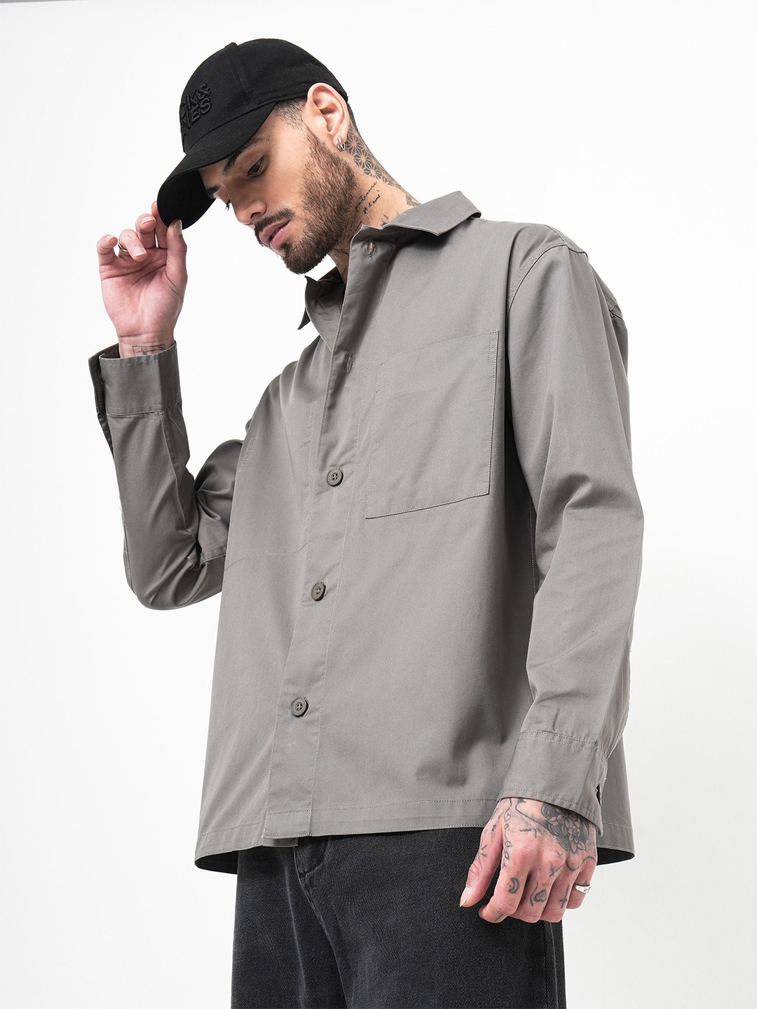 

British Club Men Classic Spread Collar Solid Cotton Relaxed Fit Casual Shirt, Grey