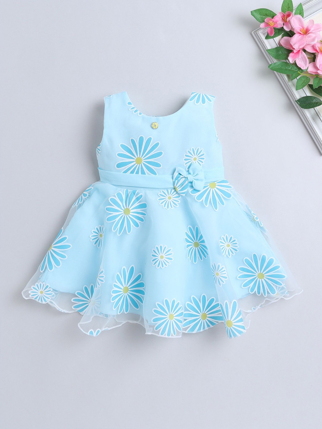 

The Magic Wand Girls Floral Printed Sleeveless Fit & Flare Dress, Blue