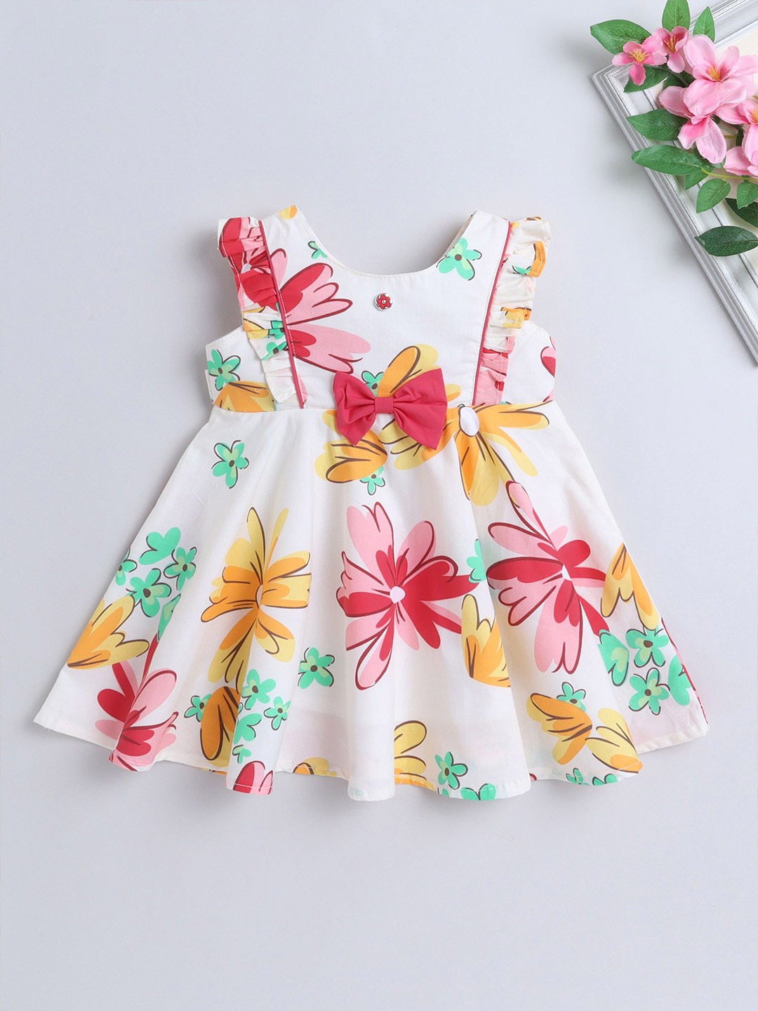 

The Magic Wand Girls Floral Printed Fit & Flare Dress, Yellow